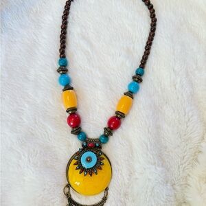 Colorful Beaded Necklace with Yellow Pendant